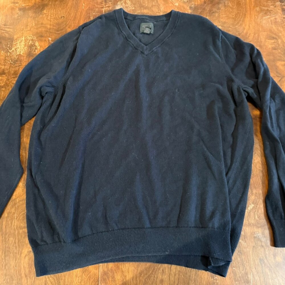 14th & Union Cotton V-Neck 100% Cotton Sweater Men’s XL Navy Blue